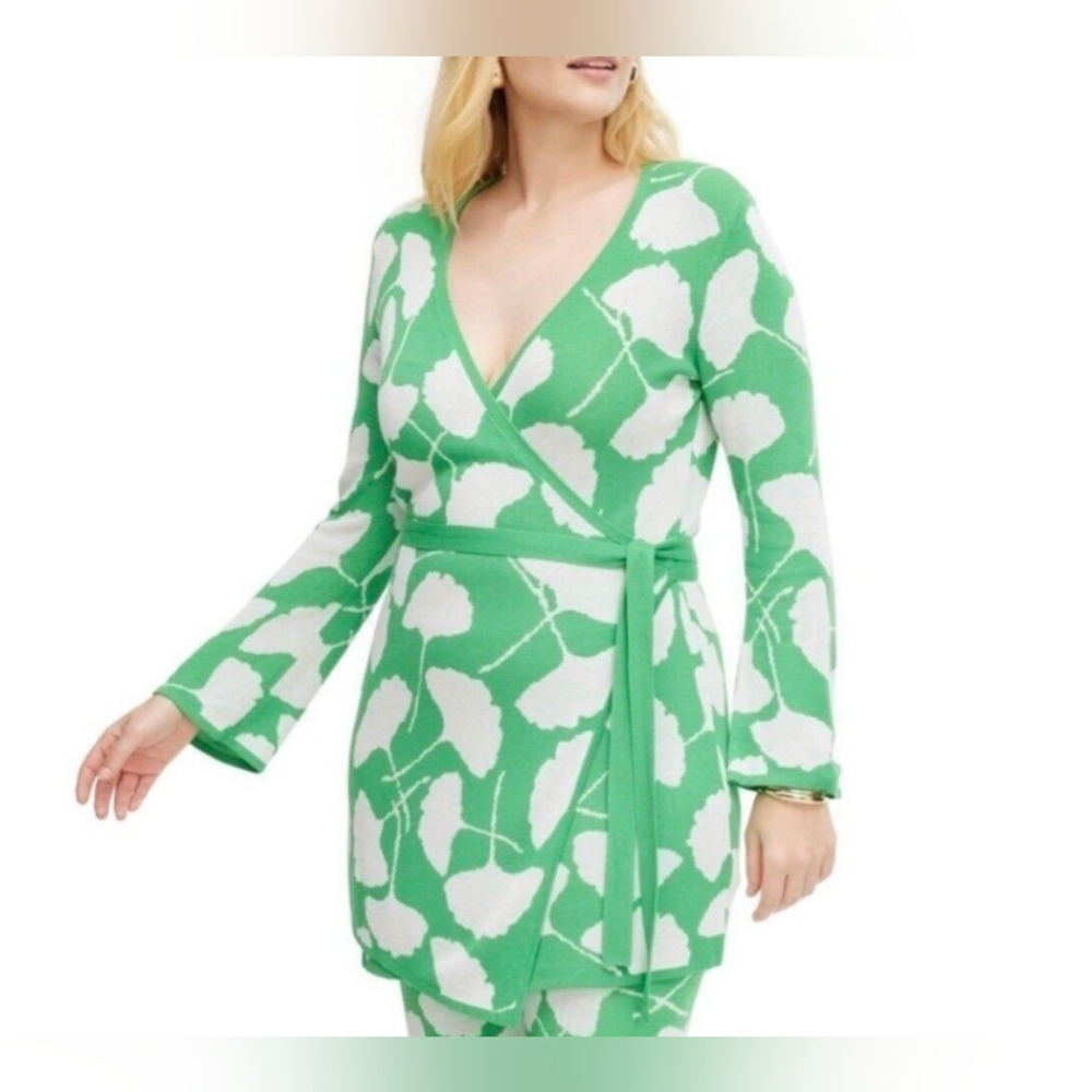 Green and White Floral Wrap Dress